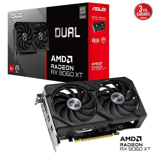 ASUS 8GB DUAL RX9060XT-8G GDDR6 128bit HDMI DP PCIe 5.0 ürün görseli 1