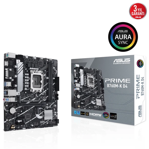 ASUS PRIME B760M-K D4 DDR4 HDMI PCIe 4.0 1700p mATX ürün görseli 1
