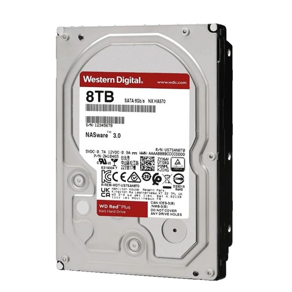 WD 8TB RED PLUS WD80EFPX 5400 RPM 256MB SATA-3 NAS Diski ürün görseli 1