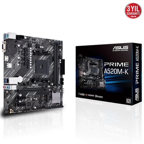 ASUS PRIME A520M-K DDR4 M2 PCIe NVME HDMI PCIe 16X v3.0 AM4 mATX ürün görseli 1