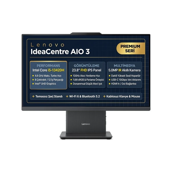 LENOVO AIO 23.8" Dokunmatik CORE i5 13420H 16GB DDR5 RAM- 512GB NVME O/B UHD FDOS / NEO 50A 12SCA0CMTR ürün görseli 1