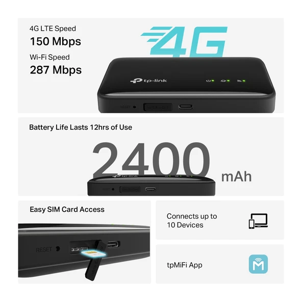 TP-LINK M7005 4G LTE Taşınabilir Modem Router - Resim 7