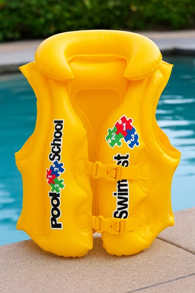 Şişme Can Yeleği Deniz Yeleği Şişme Sarı Yelek Life Vest Yakalı Can Yeleği Emniyet 50x47 cm. ürün görseli 1