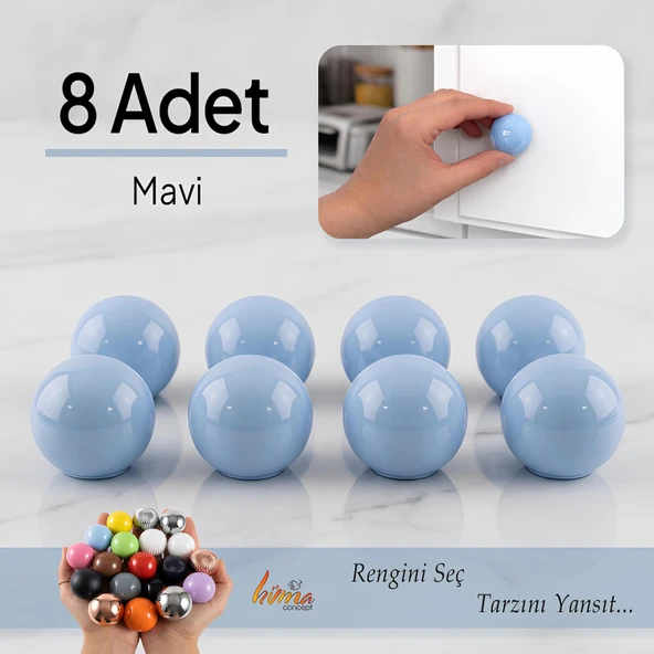 8 Adet Sert Plastik Düğme Yuvarlak Top Mavi Dolap Mobilya Mutfak Dolabı Çekmece Kulbu Kulpu Kulplar ürün görseli 1