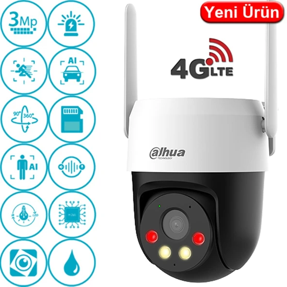 DAHUA 3MP PT Speed Dome 4mm Wıfı Kablosuz IP Solar Kamera P3AE-PV-4G PT ürün görseli 1