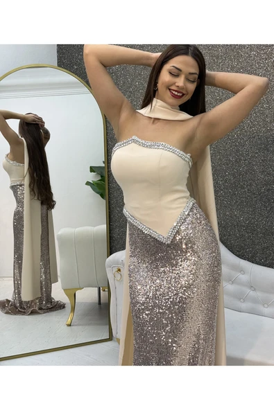 STRAPLEZ TAS TASLI BALIK ELBISE - Resim 7