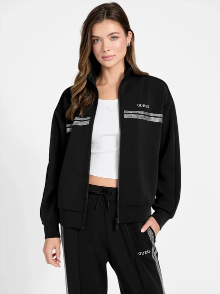 Guess Berthe Dik Yaka Tam Fermuarlı Kadın Siyah Sweatshirt V6RQ01KCAY2-JBLK ürün görseli 1
