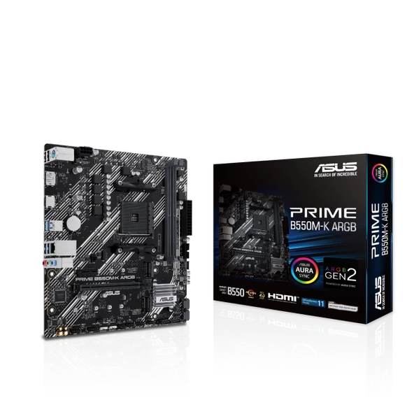 ASUS PRIME B550M-K ARGB DDR4 M2 PCIe NVME HDMI DVI PCIe 16X v4.0 AM4 mATX ürün görseli 1