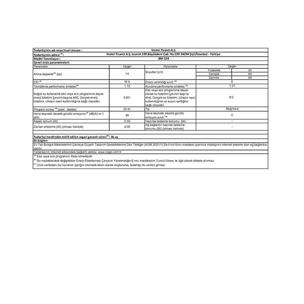 Regal BM 524 5 Programlı Bulaşık Makinesi - Resim 5