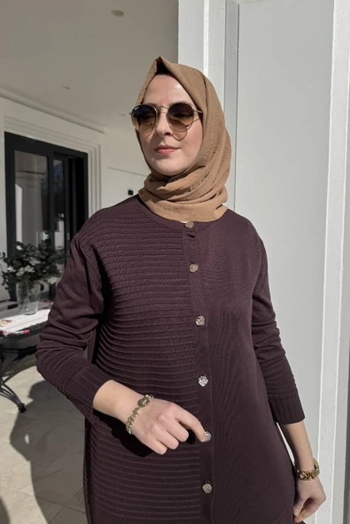 Manolya Acı Kahve Triko Hırka - Resim 4