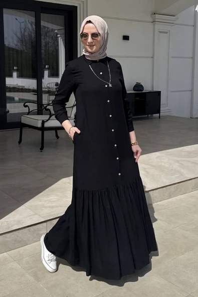 Süreyya Gömlek Elbise Siyah - Resim 7