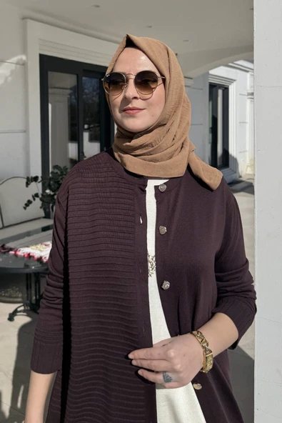 Manolya Acı Kahve Triko Hırka - Resim 2