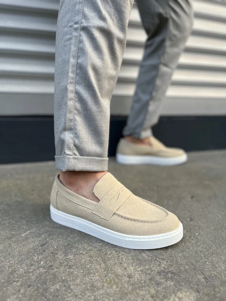 JY180 Estilo X Bağcıksız Süet Erkek Günlük Spor Klasik Ayakkabı SBT - Krem ürün görseli 1