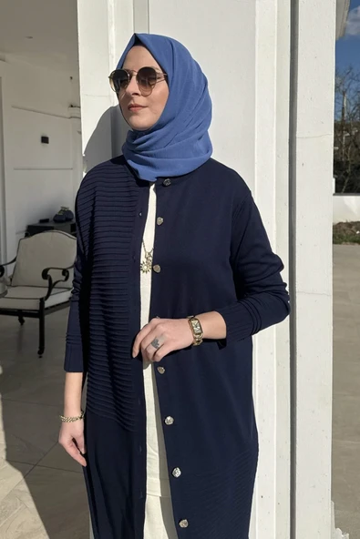 Manolya Lacivert Triko Hırka - Resim 4