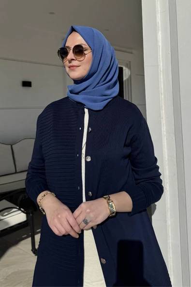 Manolya Lacivert Triko Hırka - Resim 2