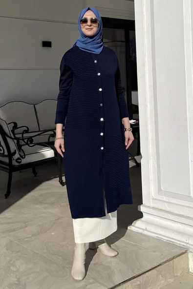Manolya Lacivert Triko Hırka - Resim 3