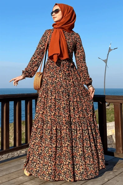Güzide Yaprak Desenli Elbise ürün görseli 1
