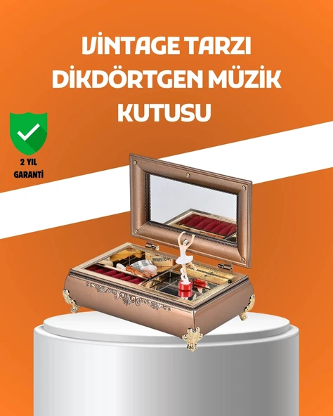 Müzikli Balerin Figürlü Takı Kutusu Piyano Desenli Dekoratif ürün görseli 1