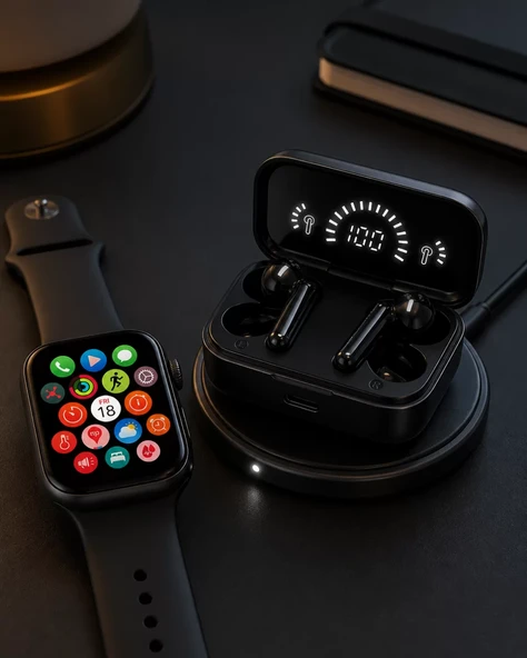 Spor ve Günlük Kullanıma Uygun Akıllı Saat ve Bluetooth Kulaklık Seti Yüksek Performans ürün görseli 1