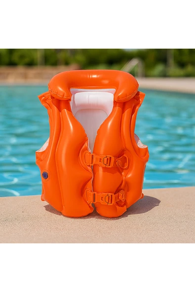 Çocuk Şişme Can Yeleği Yüzme Can Yeleği Deniz Yeleği Şişme Kırmız Yelek Life Vest Emniyet 50x47 cm. ürün görseli 1