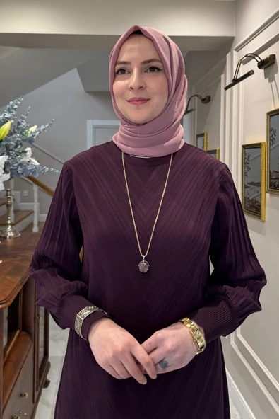 Yağmur Triko Elbise Mürdüm - Resim 2