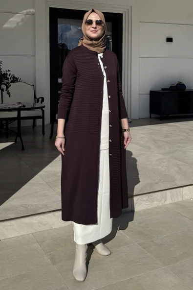 Manolya Acı Kahve Triko Hırka - Resim 6