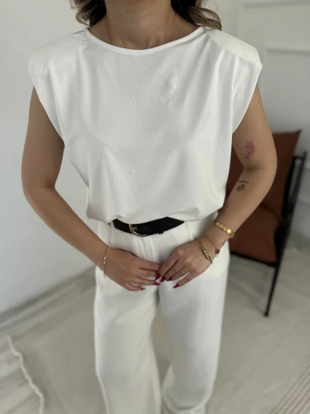 Kadın Arkası Dantel Detaylı Basic Tshirt Ekru - Resim 2