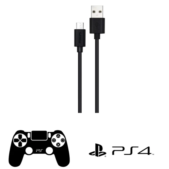 Philips Playstation 4 İle Uyumlu Joystick Şarj Kablosu UsbA to Micro 3A 45W Universal Hızlı Şarj Data Kablo 2Metre DLC3106U ürün görseli 1