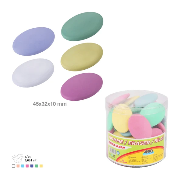 Ark Pastel Renkli Oval Silgi Ekstra Temizleme 15 Adet Karışık Renk ürün görseli 1