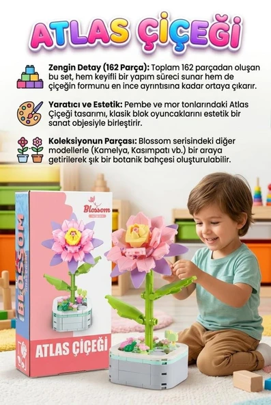 Bloklardan Atlas Çiçeğim! 162 Parça 20cm İnşa Edilebilir Dekoratif Çiçek Eğitici Yapı Oyun Seti ürün görseli 1