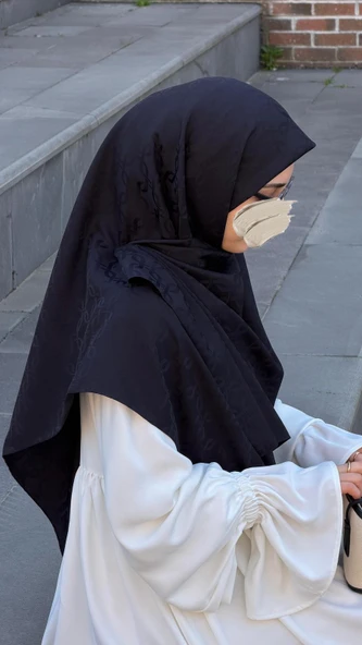 Premium Jakarlı Büyük Boy Eşarp -Siyah ürün görseli 1