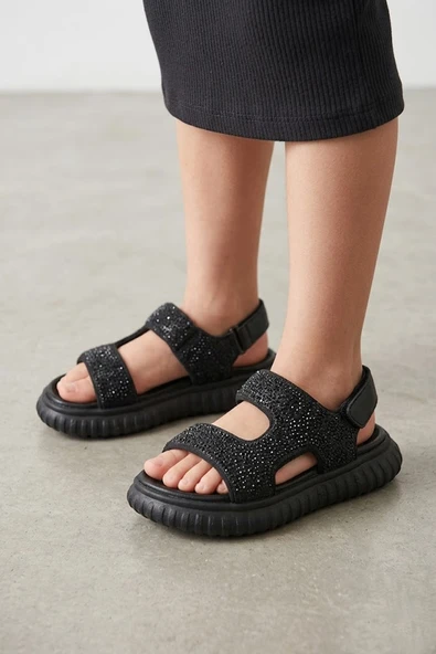 Marco Kids 152-08-26Y846 S-1 Siyah Taşlı Sandalet ürün görseli 1