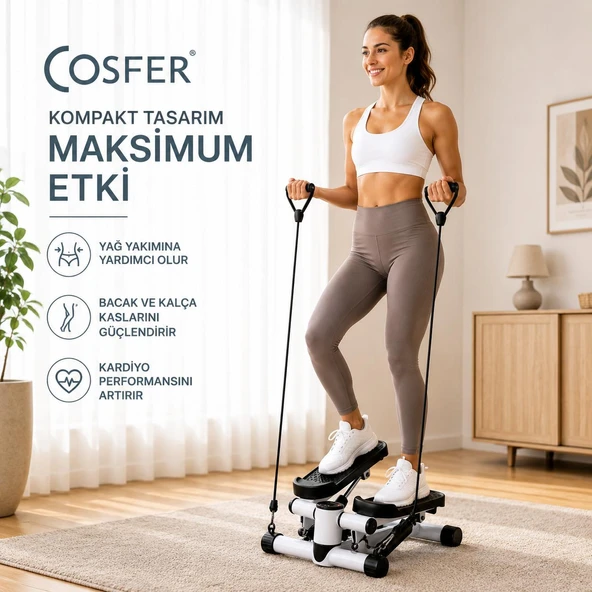 Cosfer Stepper Egzersiz Aleti – Step Kardiyo ve Bacak Çalıştırma Cihazı Direnç Lastikli ürün görseli 1