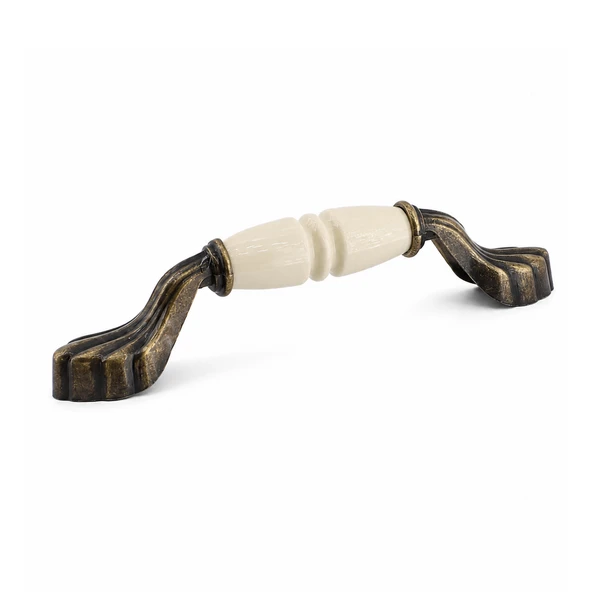 Elora Porselen Krem Antik Sarı Kulp 128 mm 12.8 cm Mobilya Çekmece Dolabı Dolap Kapak Kulb Kulpu ürün görseli 1