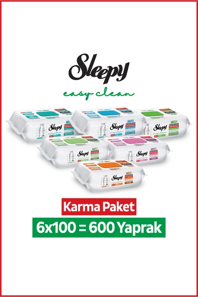 Sleepy Easy Clean Yüzey Temizlik Havlusu Mendili Doğa + Meyve Serisi 6X100 Karma Paket ürün görseli 1
