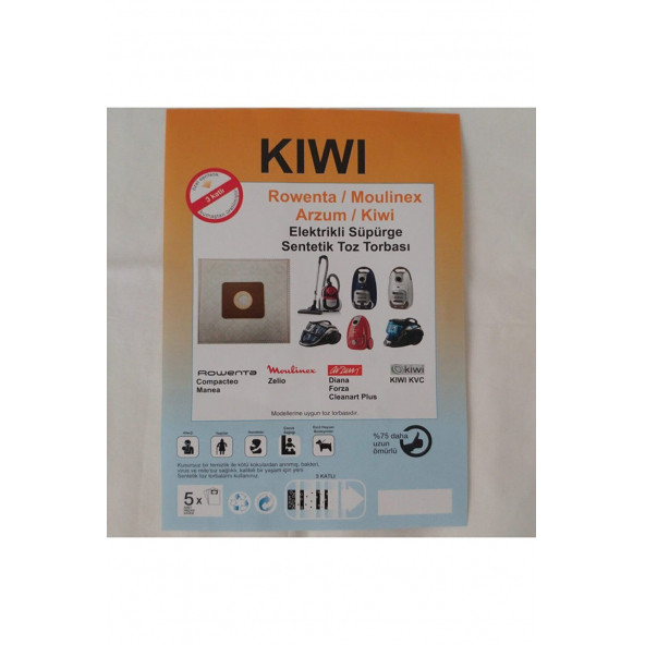 Kiwii 20 Ad Kiwi Rowenta Moulinex Arzum Elektrikli Süpürge Toz Torbası ürün görseli 1