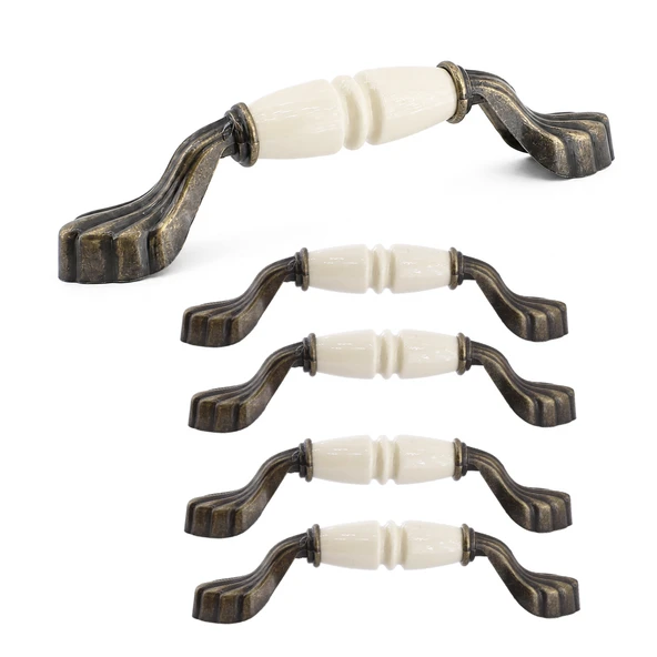 (5 Adet) Elora Porselen Krem Antik Sarı Kulp 128 mm 12.8 cm Çekmece Dolabı Dolap Kapak Kulb Kulpu ürün görseli 1