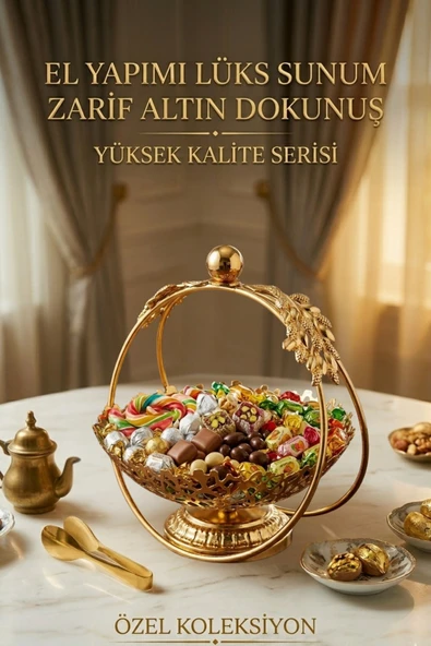 Jasper Saray Gold Yaprak Detaylı Sunumluk Şekerlik Nikah Şekerliği Nişan Sunumluğu Sunumluk Tepsisi Özel Ko ürün görseli 1