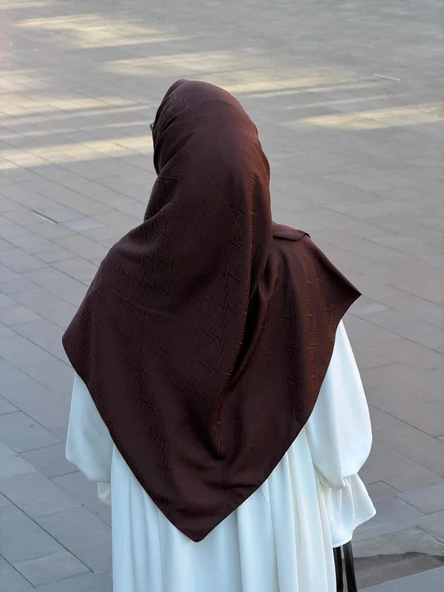 Premium Jakarlı Büyük Boy Eşarp - Acı Kahve ürün görseli 1