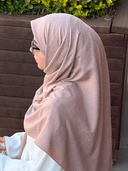 Premium Jakarlı Büyük Boy Eşarp - Pudra ürün görseli 1