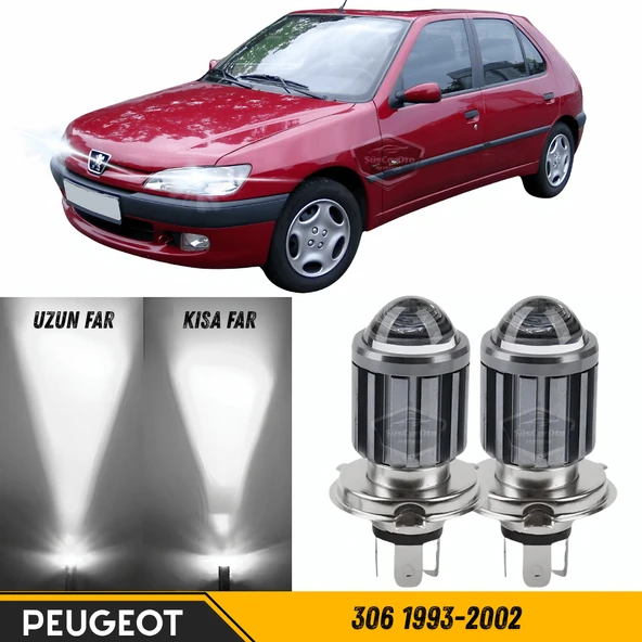 Peugeot 306 1993-2002 Uyumlu Mercekli Far Ampulü Led Xenon Beyaz Renk Far Şimşek Etkili CSP Led Lamba Uzun Kısa 2 Adet Takım ürün görseli 1