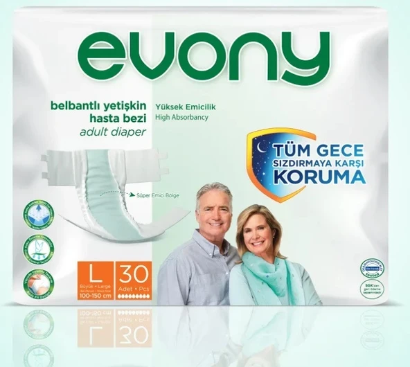 Evony Belbantlı Büyük Boy L 30'lu Hasta Bezi ürün görseli 1