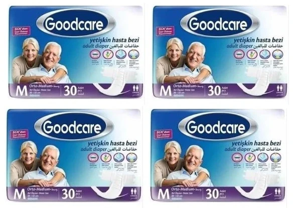 GOODCARE Bel Bantlı Yetişkin Hasta Bezi Medium 30 Lu 4 Paket 120 Adet ürün görseli 1