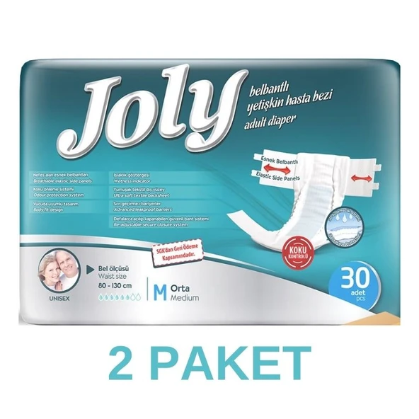 JOLY Yetişkin Hasta Bezi Bel Bantlı M Beden Orta Boy 30'lu 2 Adet ürün görseli 1