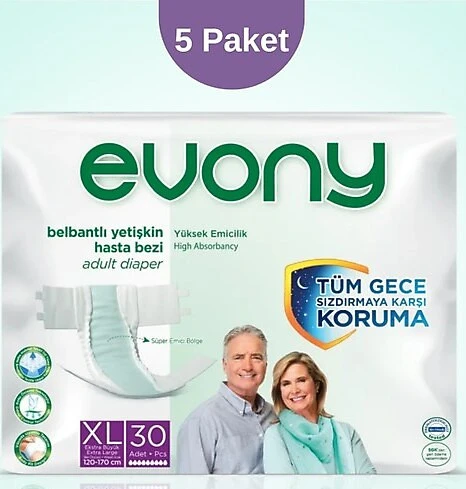 EVONY Hasta Bezi Yetişkin Bel Bantlı Tekstil Yüzey Extra Large- Ekstra Büyük Boy 150 Adet (5PK-30) ürün görseli 1
