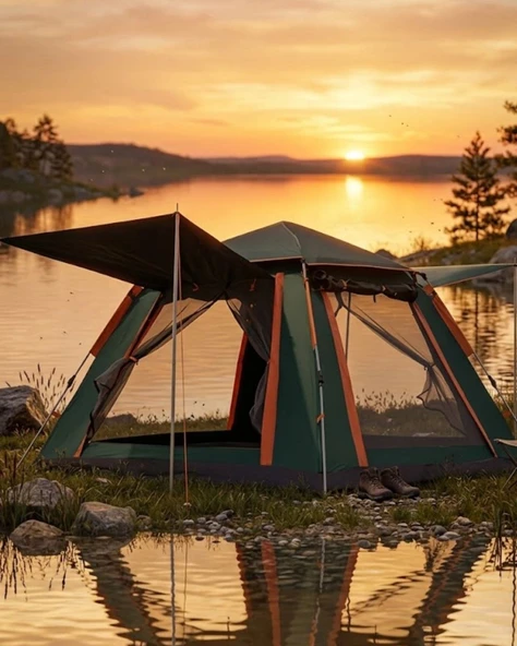 4 5 Kişilik Kamp Çadırı Güneşlikli Suya Dayanıklı Geniş Hacimli Outdoor ürün görseli 1