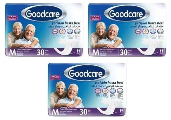 GOODCARE Bel Bantlı Yetişkin Hasta Bezi Medium 30'lu 3 Paket 90 Adet ürün görseli 1