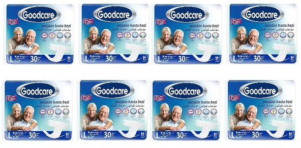 GOODCARE Bel Bantlı Yetişkin Hasta Bezi Large 30'lu 8 Paket 240 Adet ürün görseli 1