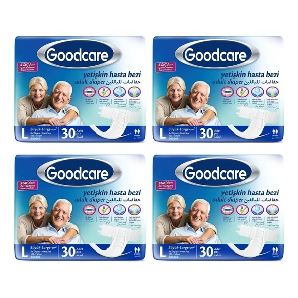 GOODCARE Bel Bantlı Yetişkin Hasta Bezi Large 30'lu 4 Paket 120 Adet ürün görseli 1
