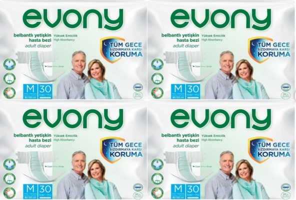 EVONY Belbantlı Hasta Bezi 120'li Medium Orta Beden 30lu 4 Paket ürün görseli 1